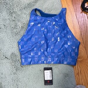 Nwot peloton show up high neck Blue Checkered Sports Bra